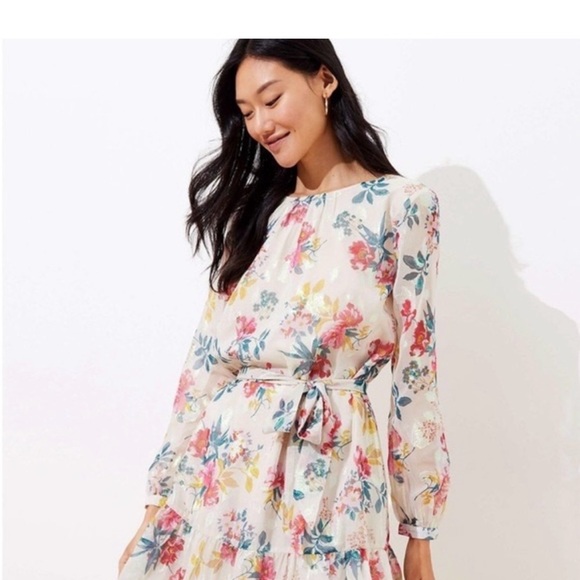 LOFT Multicolor Floral Long Sleeve Dress - Picture 1 of 8